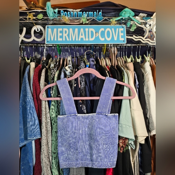 #0446 S/M ZENANA Indigo Blue Ribbed Stone Wash Crop Tank/Built-in Bra 12-19 - Picture 2 of 15